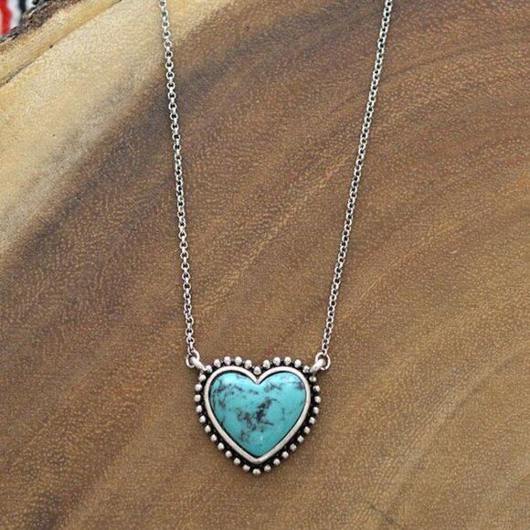 Beauty for Ashes Jewelry - Turquoise Western Silver Heart Necklace